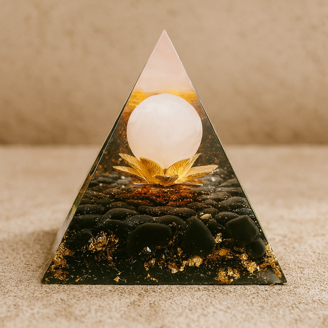 Orgonite "Lotus Divin" en  Obsidienne & Quartz Rose
