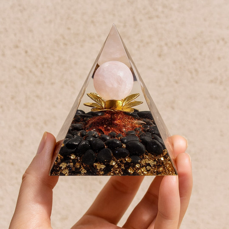 Orgonite "Lotus Divin" en  Obsidienne & Quartz Rose
