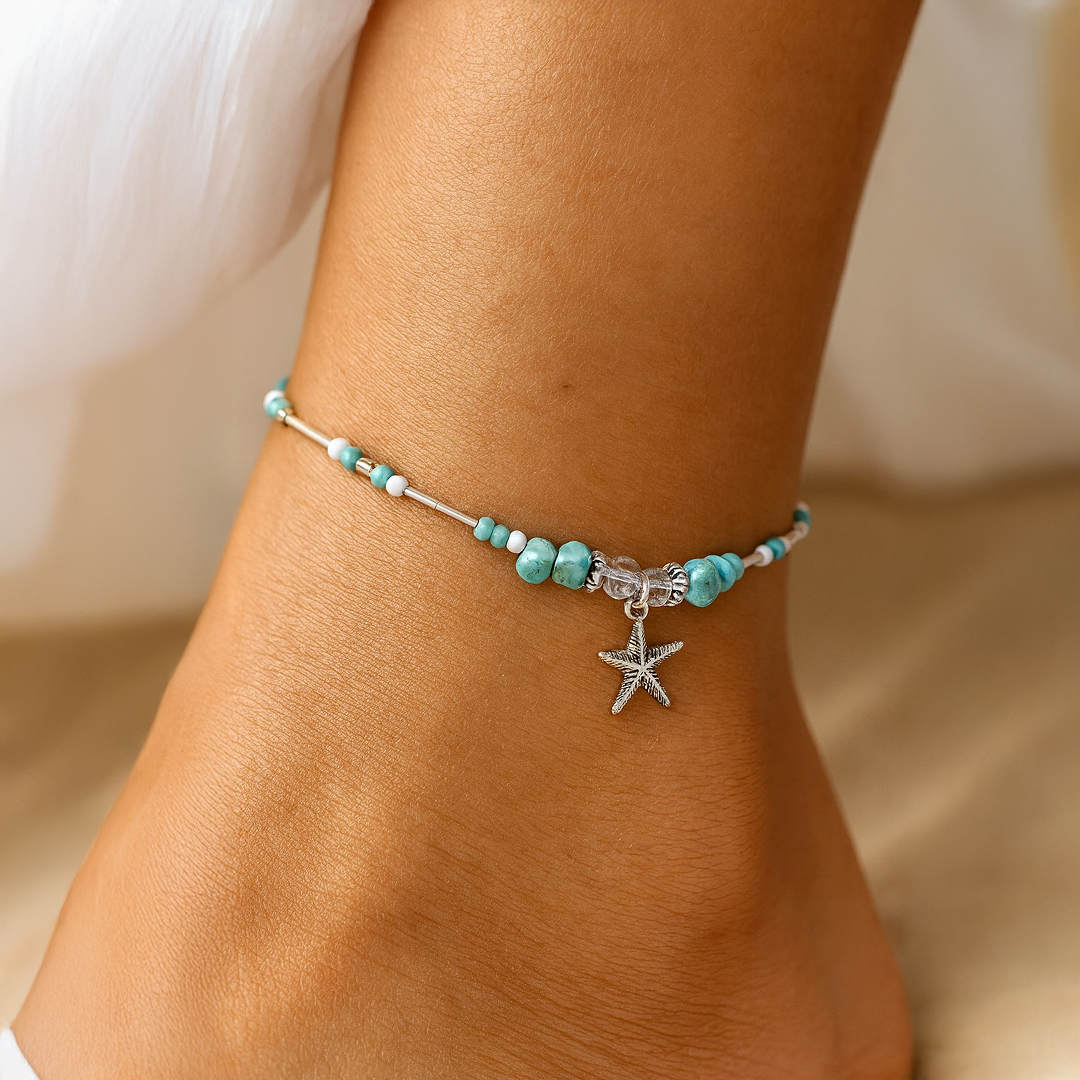 Bracelet de Cheville Étoile de Mer en Turquoise