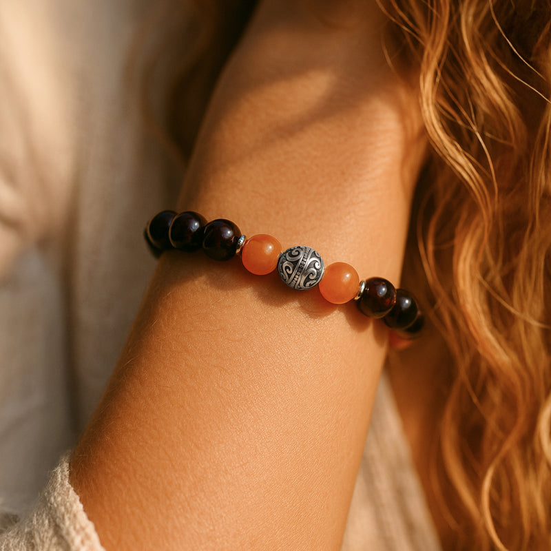 Bracelet Premium "Souffle de Vie" en Cornaline, Grenat & Pierre de soleil - - L'Arbre des Chakras