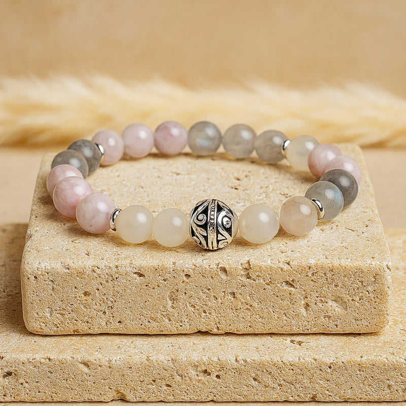Bracelet Premium "Énergie Féminine" en Labradorite, Pierre de Lune & Kunzite