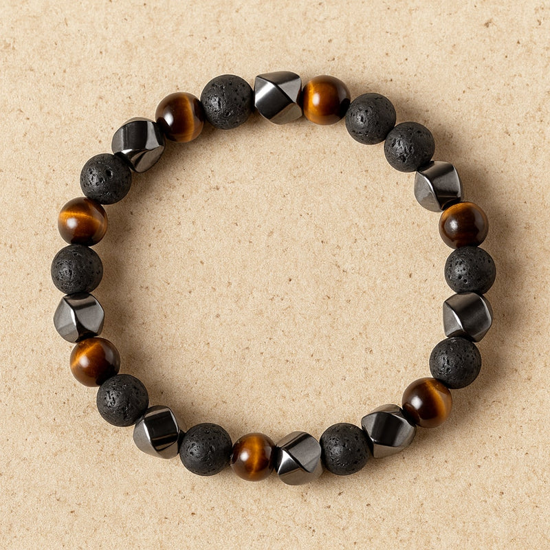 Bracelet Triple Protection en Pierre de Lave, Oeil de Tigre & Hématite - - L'Arbre des Chakras