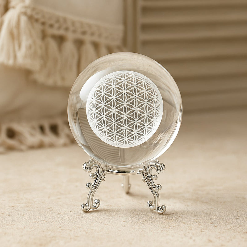 Boule de Cristal Fleur de Vie avec Support