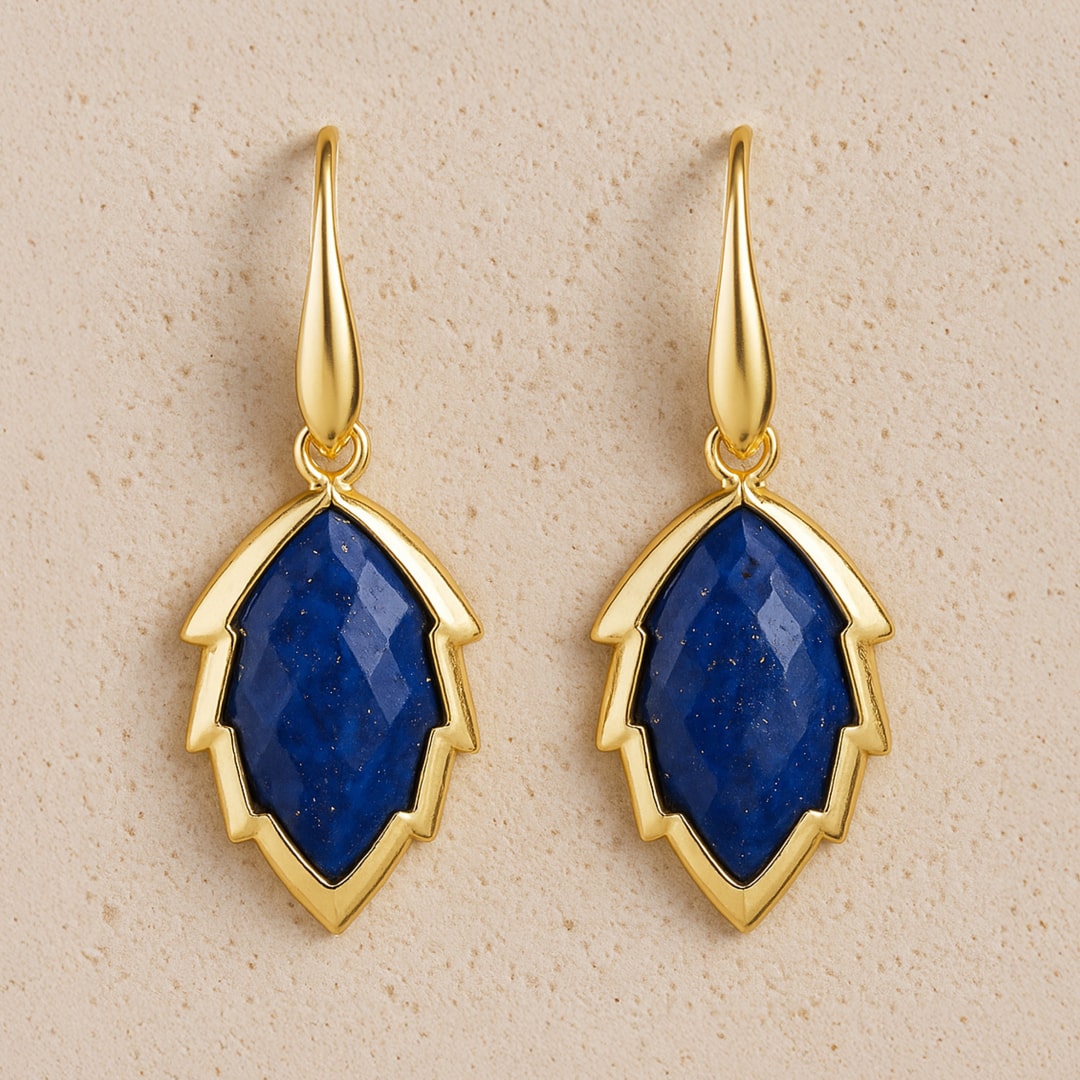 Boucles d'Oreilles Feuilles de l'Arbre en Pierre Naturelle - Lapis Luzuli - L'Arbre des Chakras