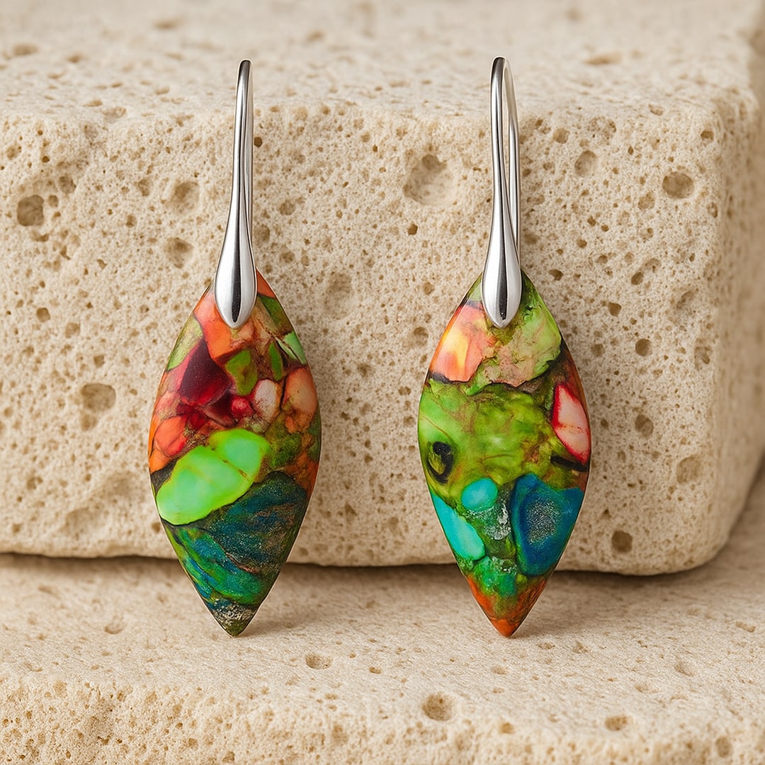 Boucles d'Oreilles Arlequin en Jaspe - - L'Arbre des Chakras