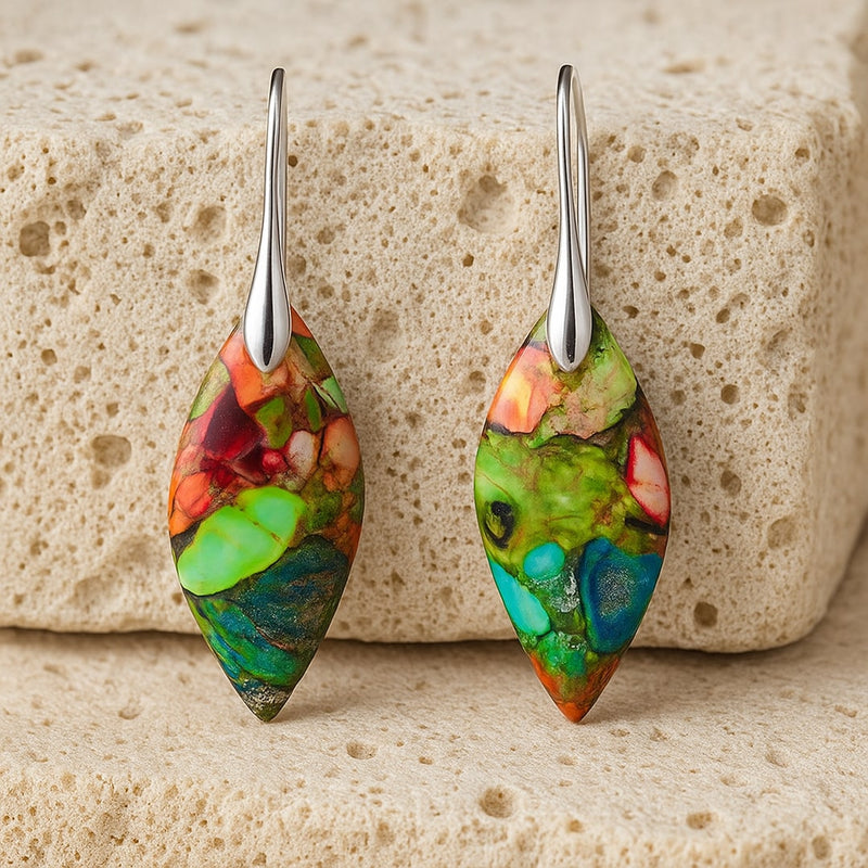 Boucles d'Oreilles Arlequin en Jaspe - - L'Arbre des Chakras