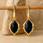 Boucles d'Oreilles Feuilles de l'Arbre en Pierre Naturelle - Onyx Noire - L'Arbre des Chakras