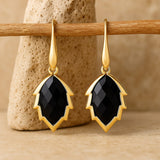 Boucles d'Oreilles Feuilles de l'Arbre en Pierre Naturelle - Onyx Noire - L'Arbre des Chakras