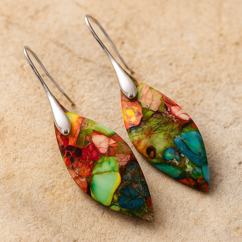 Boucles d'Oreilles Arlequin en Jaspe - - L'Arbre des Chakras