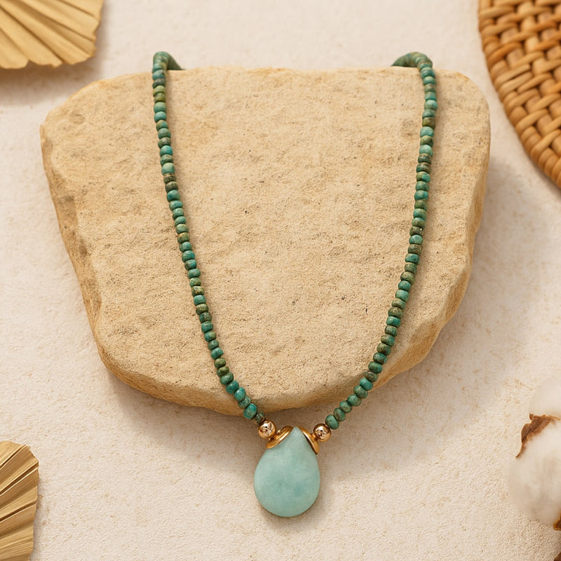 Collier Goutte en Amazonite & Perles de Jaspe - - L'Arbre des Chakras
