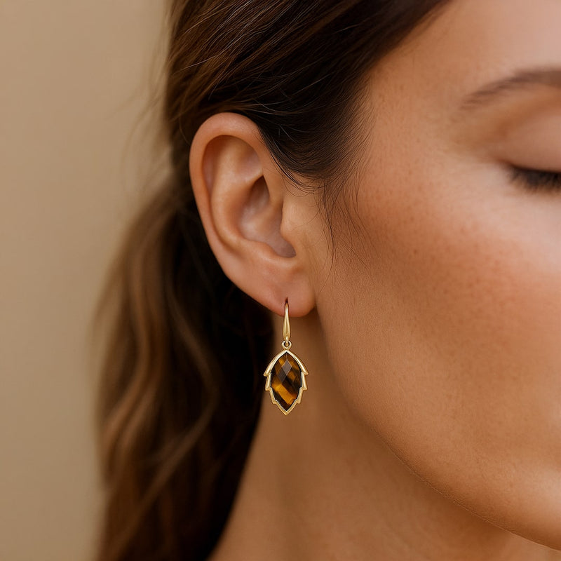 Boucles d'Oreilles Feuilles de l'Arbre en Pierre Naturelle
