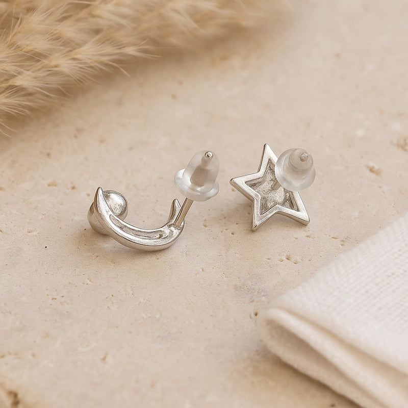 Boucles d'Oreilles "Lune Étoile" en Labradorite & Argent