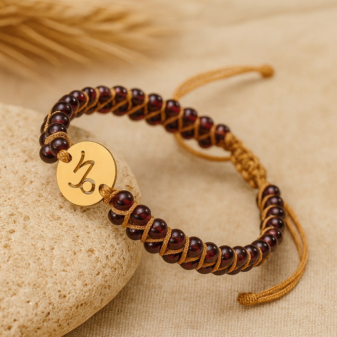 Bracelet Tressé "12 Constellations" en Pierres Naturelles - Capricorne - Grenat - L'Arbre des Chakras