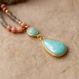 Collier Mala Ethnique en Turquoise, Amazonite, Quartz Rose & Rhodonite - - L'Arbre des Chakras