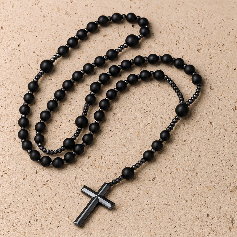 Collier Chapelet en Perles d'Onyx Noir Mat