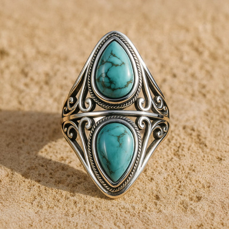 Bague "Echo Protecteur" en Turquoise & Argent - - L'Arbre des Chakras