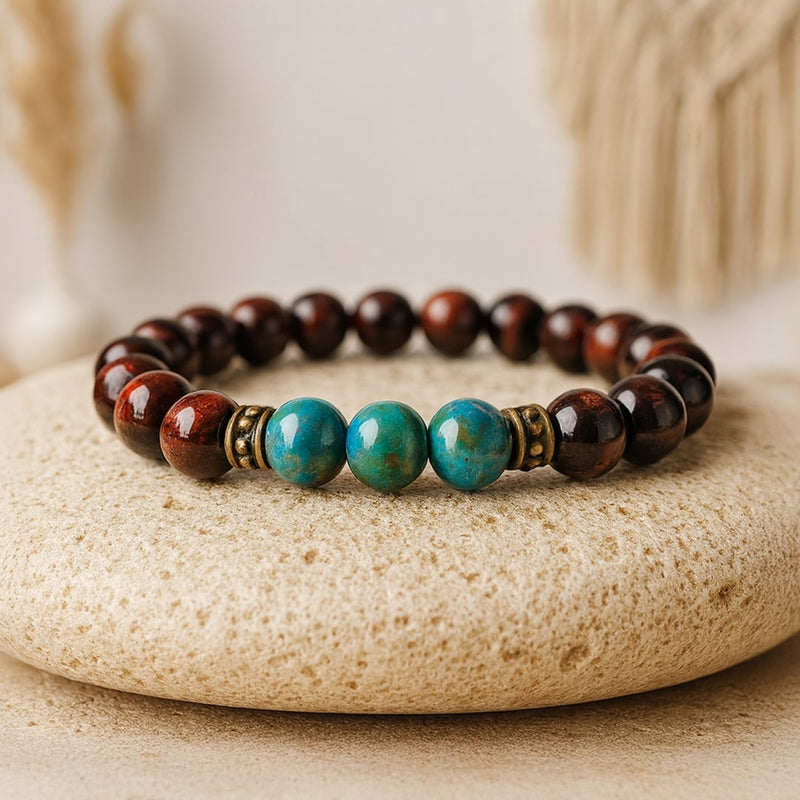 Bracelet "Équilibre Intérieur" en Oeil de Taureau & Chrysocolle