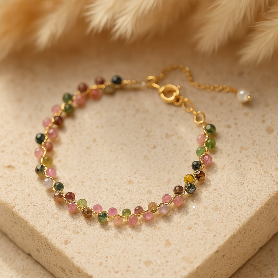 Bracelet Élégant en Tourmaline Multicolore - - L'Arbre des Chakras