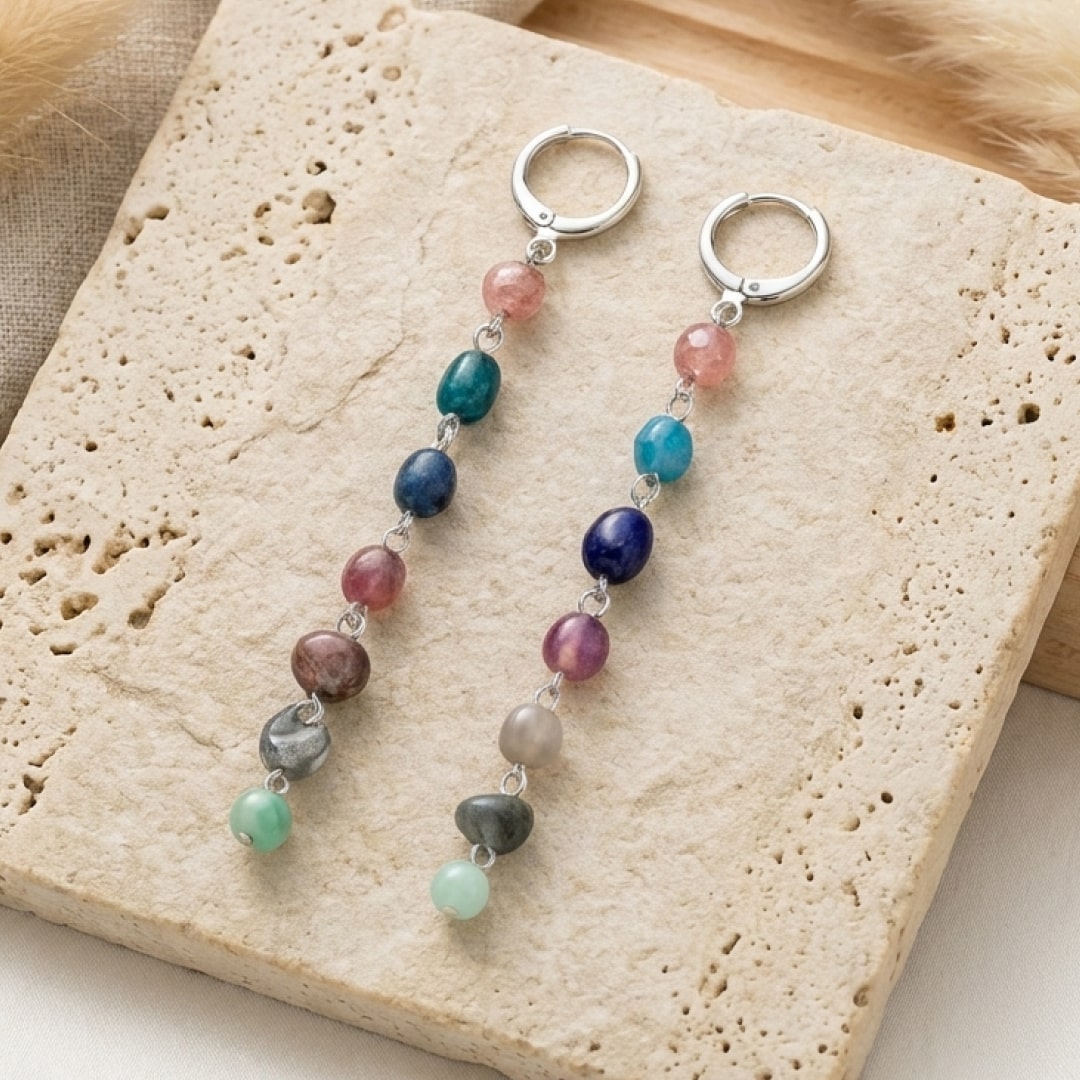 Boucles d'Oreilles "Cascade Bien-Être des 7 Chakras" - Argent - L'Arbre des Chakras