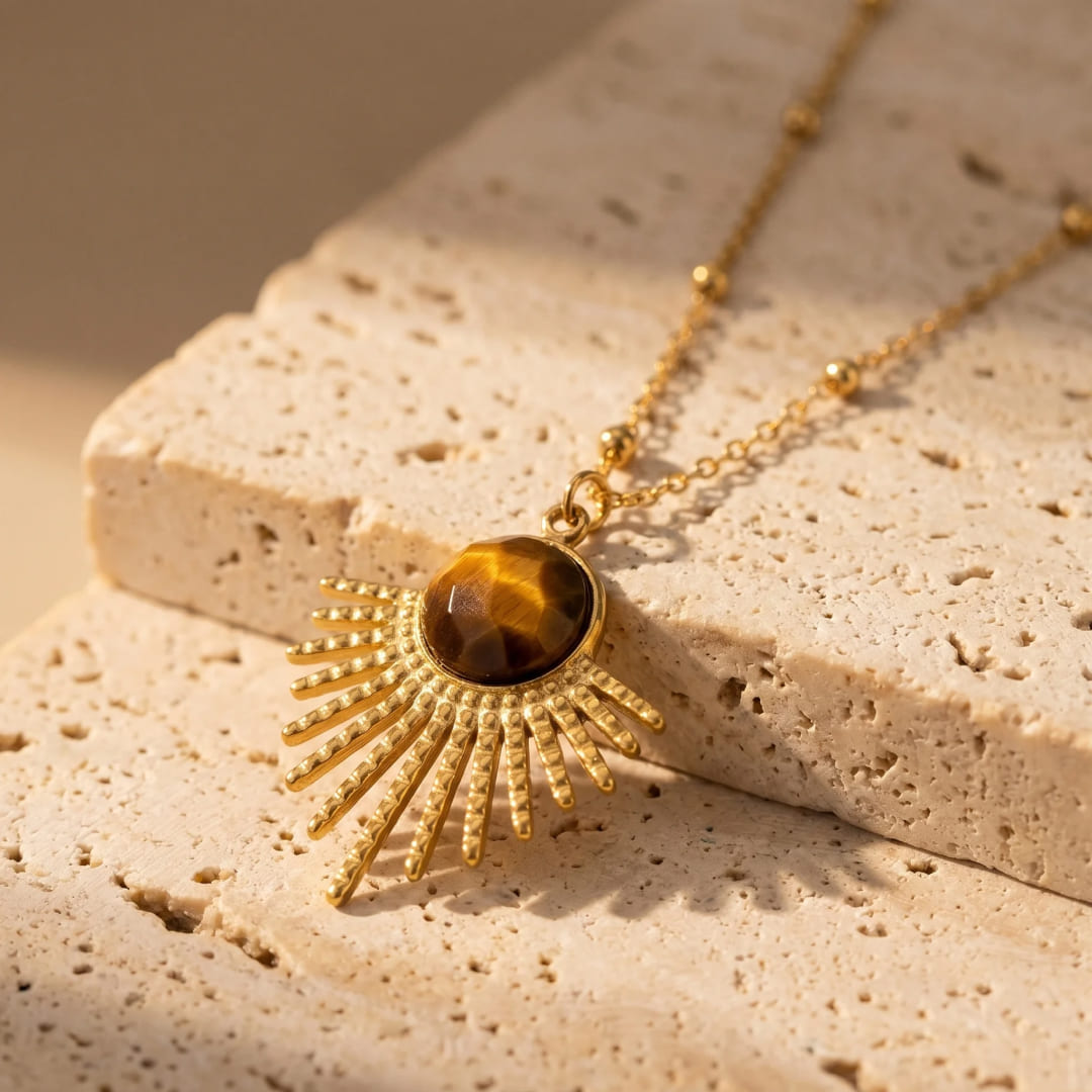 Pendentif “Soleil Maya” en Œil de Tigre - - L'Arbre des Chakras