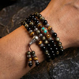 Bracelet Mala "Bouddhiste" en Obsidienne Noire & Dorée - - L'Arbre des Chakras