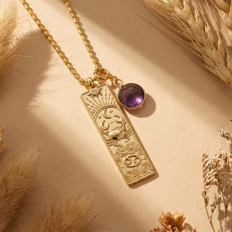 Collier Rectangle - Signe Astrologique et sa Pierre Naturelle