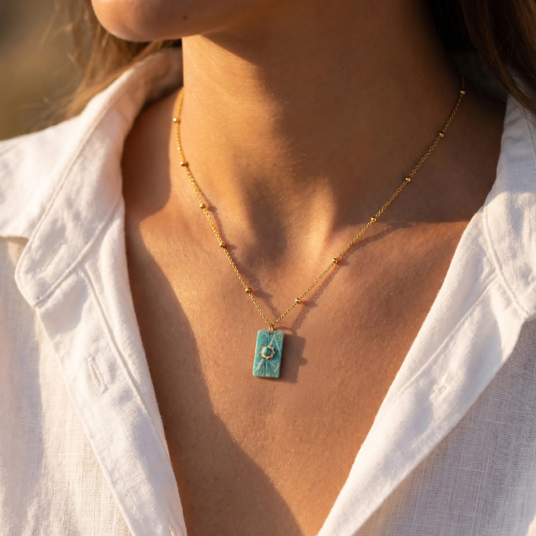 Pendentif "Équilibre Précieux" en Amazonite - - L'Arbre des Chakras