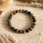 Bracelet "Équilibre & Protection" en Oeil de Tigre & Agate Mousse - - L'Arbre des Chakras