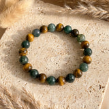 Bracelet "Équilibre & Protection" en Oeil de Tigre & Agate Mousse - - L'Arbre des Chakras
