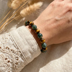 Bracelet "Équilibre & Protection" en Oeil de Tigre & Agate Mousse - - L'Arbre des Chakras
