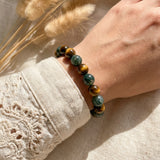Bracelet "Équilibre & Protection" en Oeil de Tigre & Agate Mousse - - L'Arbre des Chakras