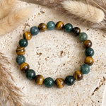 Bracelet "Équilibre & Protection" en Oeil de Tigre & Agate Mousse - - L'Arbre des Chakras