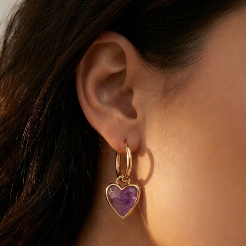 Créoles Cœur "Apaisement" en Améthyste - - L'Arbre des Chakras