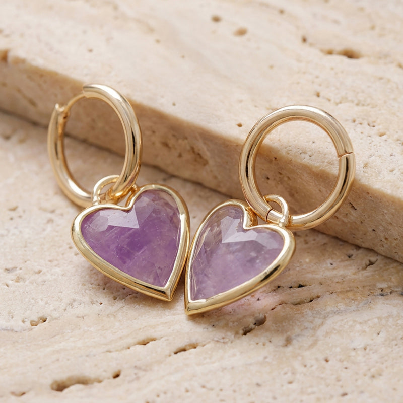 Créoles Cœur "Apaisement" en Améthyste - - L'Arbre des Chakras