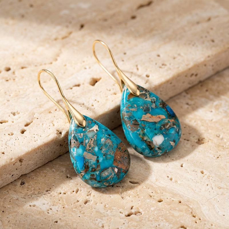 Boucles d’oreilles Gouttes Aquarella en Jaspe Bleu