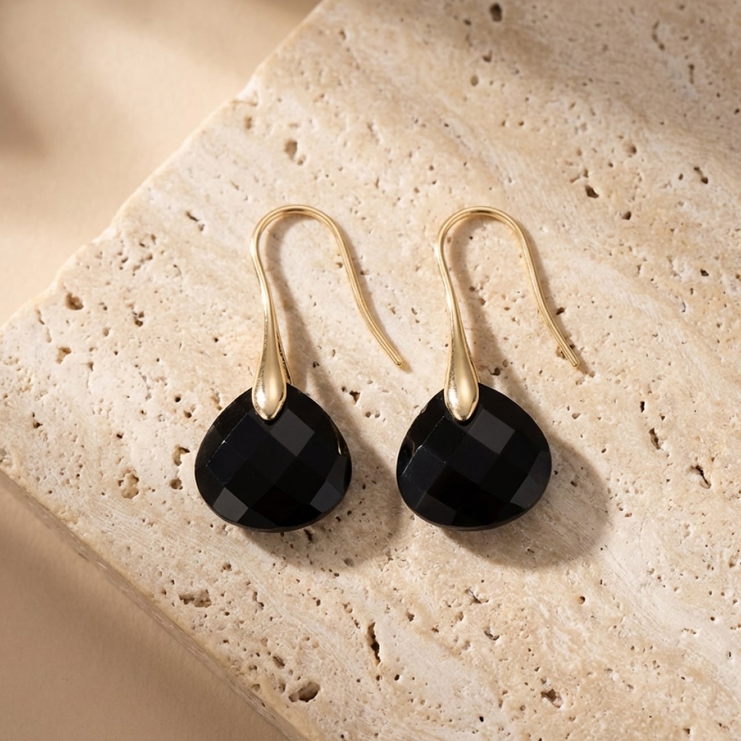 Boucles d'oreilles "Kaya" en Jaspe Rouge ou Agate Noire - Agate Noire / Argent - L'Arbre des Chakras