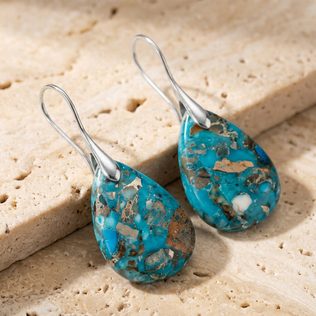 Boucles d’Oreilles Gouttes "Aquarella" en Jaspe Bleu - Argent - L'Arbre des Chakras