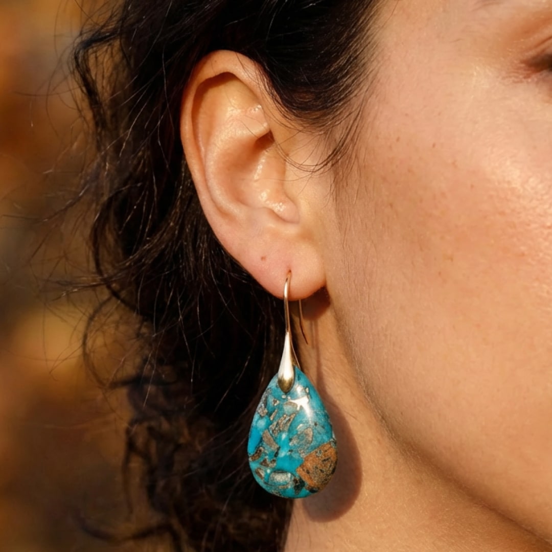Boucles d’oreilles Gouttes Aquarella en Jaspe Bleu - - L'Arbre des Chakras