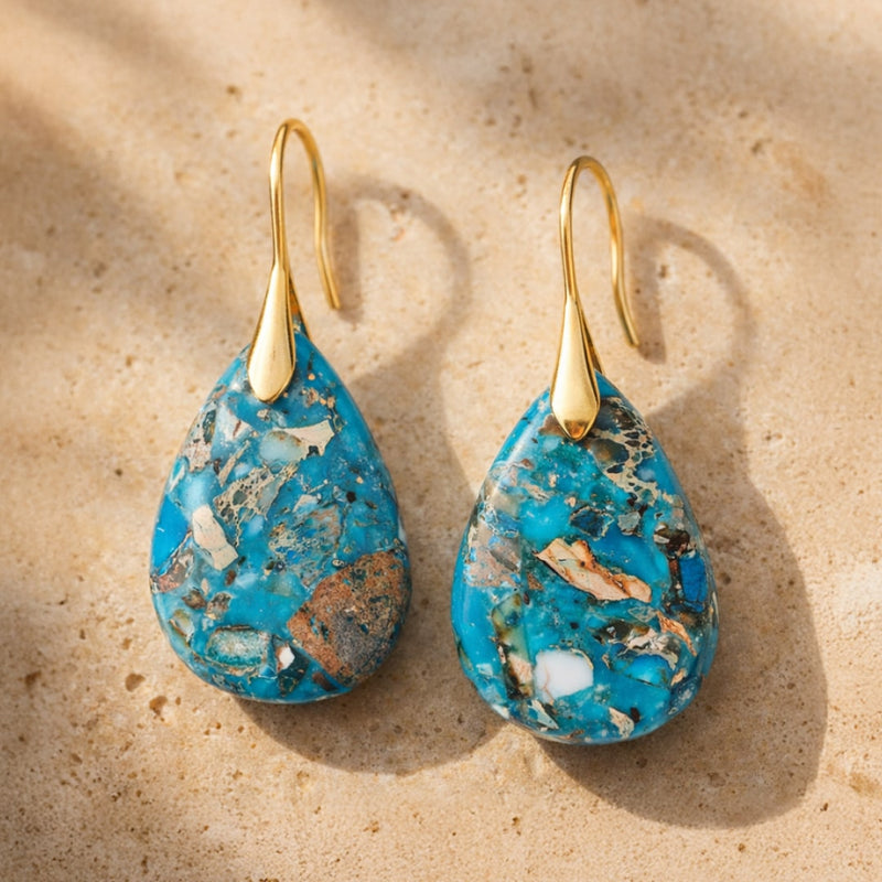 Boucles d’oreilles Gouttes Aquarella en Jaspe Bleu