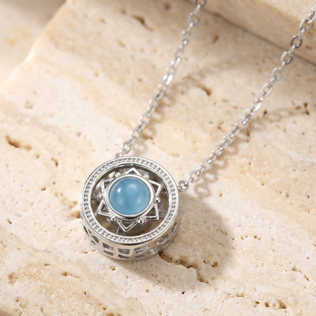 Pendentif Rotatif "Emotions apaisées" en Aigue-Marine - - L'Arbre des Chakras