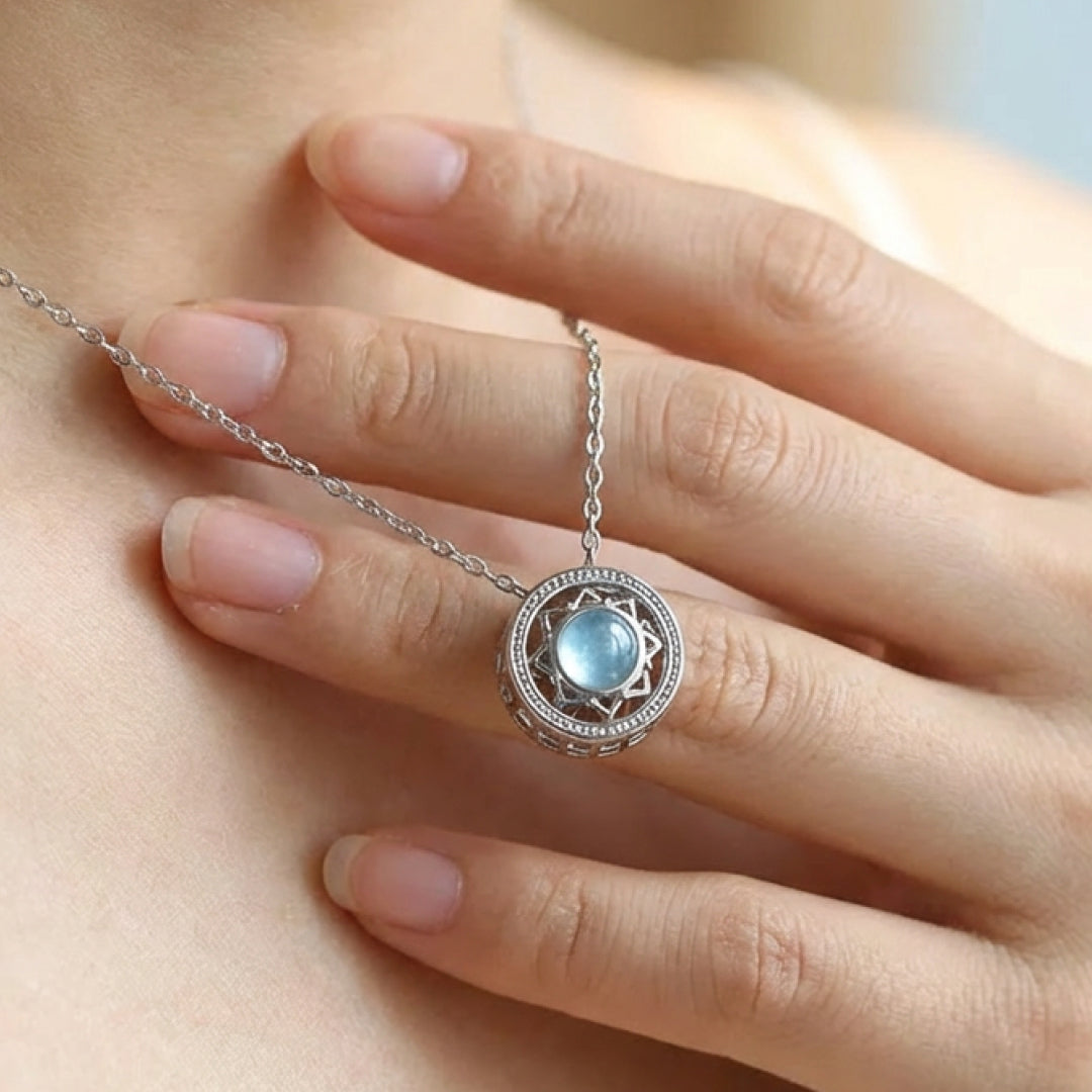 Pendentif Rotatif "Emotions apaisées" en Aigue-Marine - - L'Arbre des Chakras