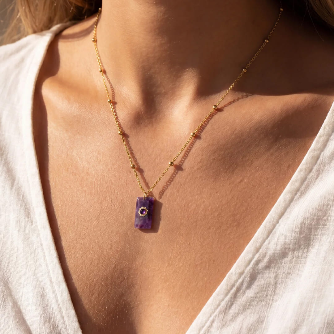 Pendentif “Éclat Violet Impérial” en Améthyste - - L'Arbre des Chakras