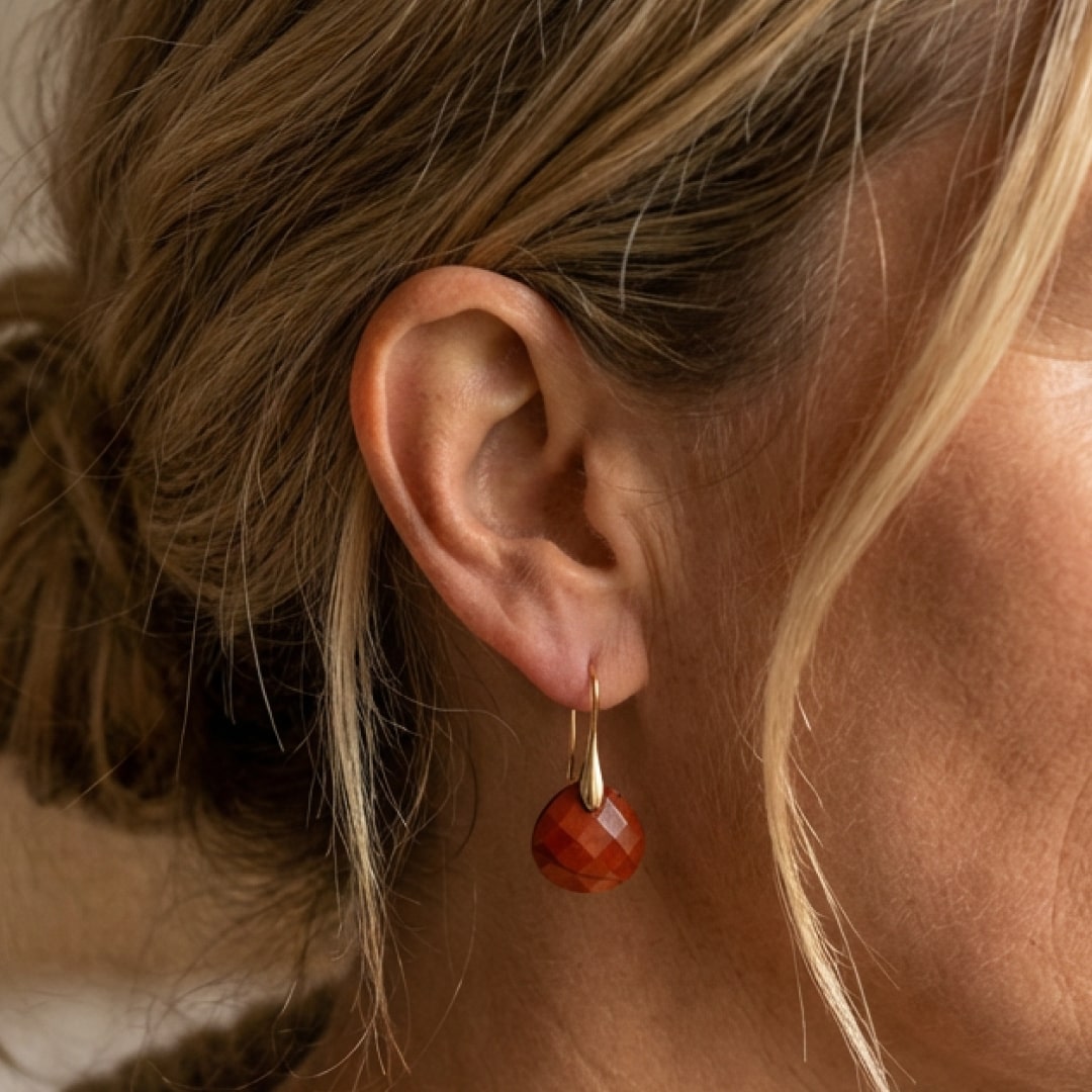 Boucles d'oreilles "Kaya" en Jaspe Rouge ou Agate Noire - - L'Arbre des Chakras