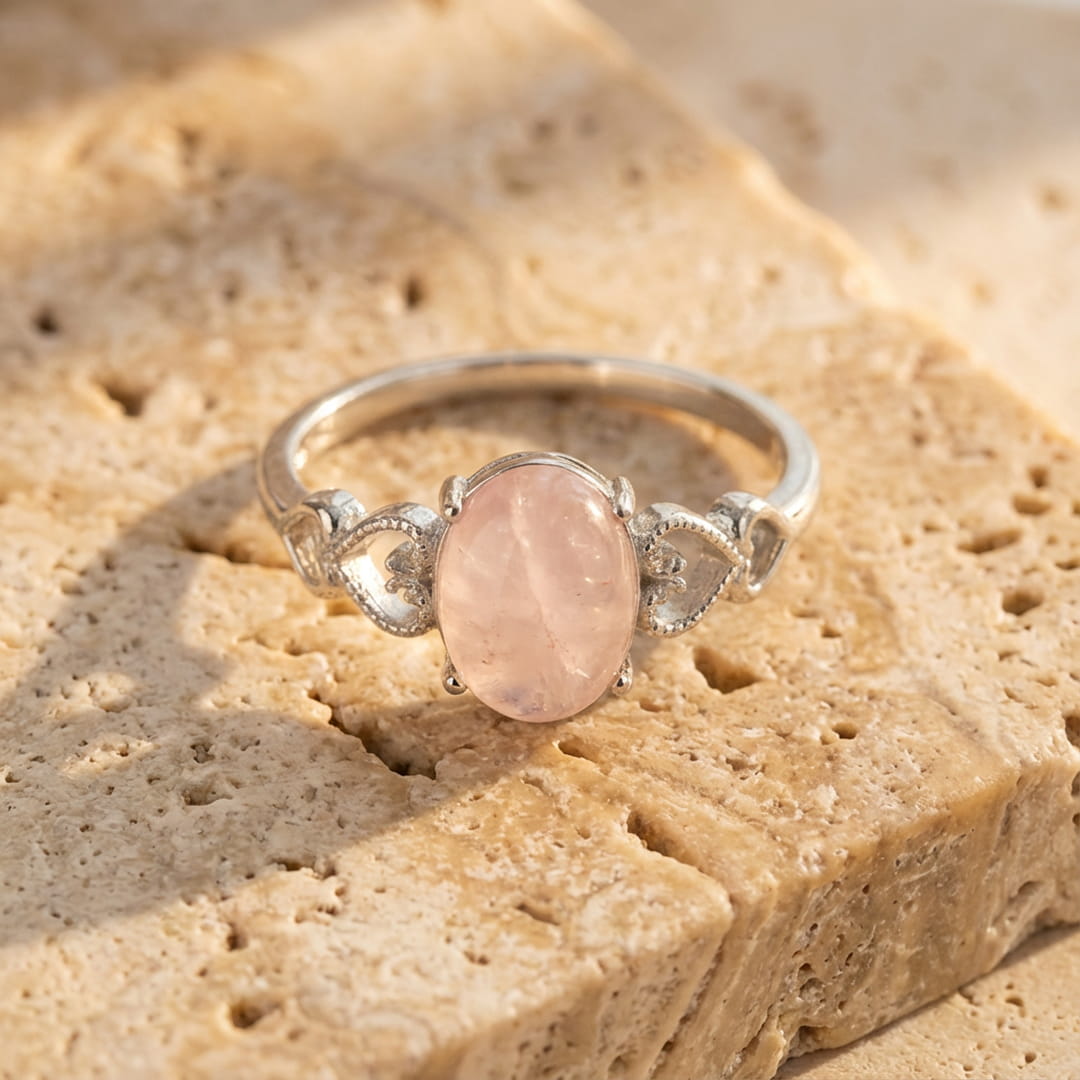 Bague Ajustable "Sérénité Rose" en Quartz Rose - - L'Arbre des Chakras