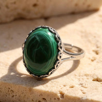 Bague Ajustable "Métamorphose" en Malachite - - L'Arbre des Chakras