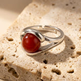 Bague Ajustable "Énergie Positive" en Agate Rouge - - L'Arbre des Chakras