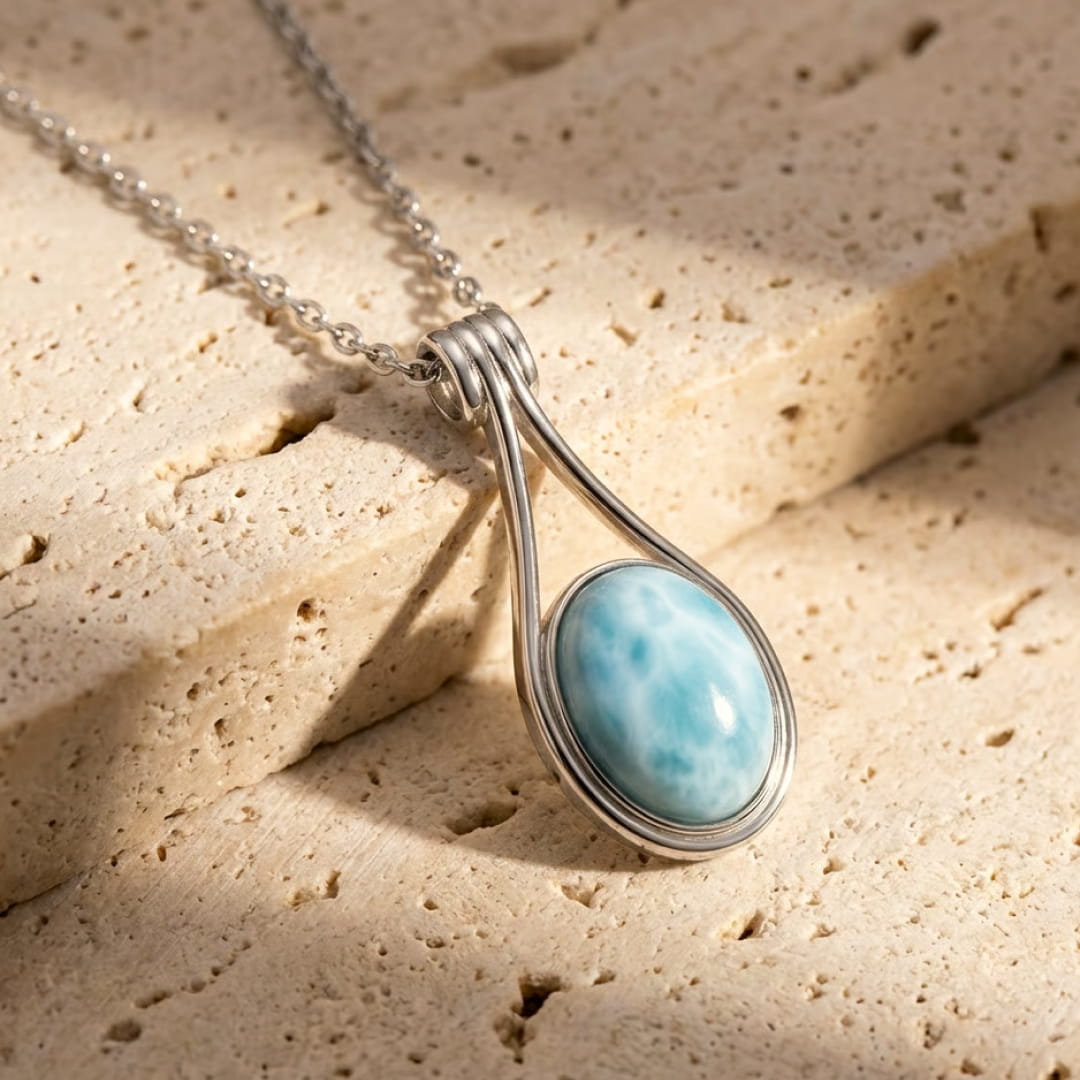 Pendentif "Éclat de Sérénité" en Larimar et Argent - - L'Arbre des Chakras