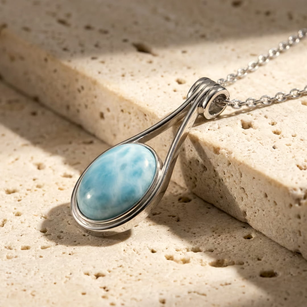 Pendentif "Éclat de Sérénité" en Larimar et Argent - - L'Arbre des Chakras