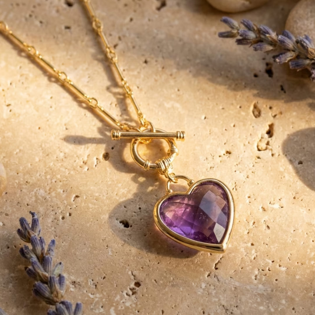 Pendentif "Sérénité du Cœur" en Pierres Naturelles - Améthyste - L'Arbre des Chakras