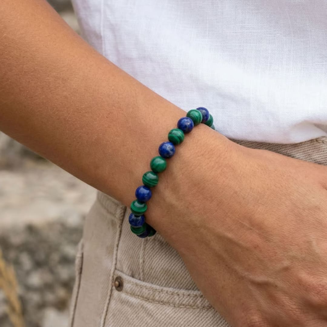 Bracelet "Bien-Être Émotionnel" en Lapis Lazuli & Malachite - - L'Arbre des Chakras